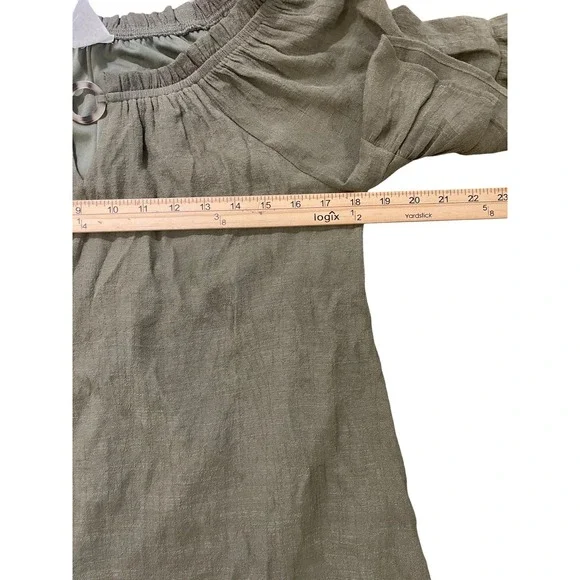 Naif Tunic Dress Small Olive Green Ruffle Sleeve O Ring Popover Boho Casual - Picture 4 of 7